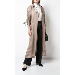 Cinq a Sept Aziza Duster Coat Silky Trech Long Tan Camel Jacket Satin XS Small